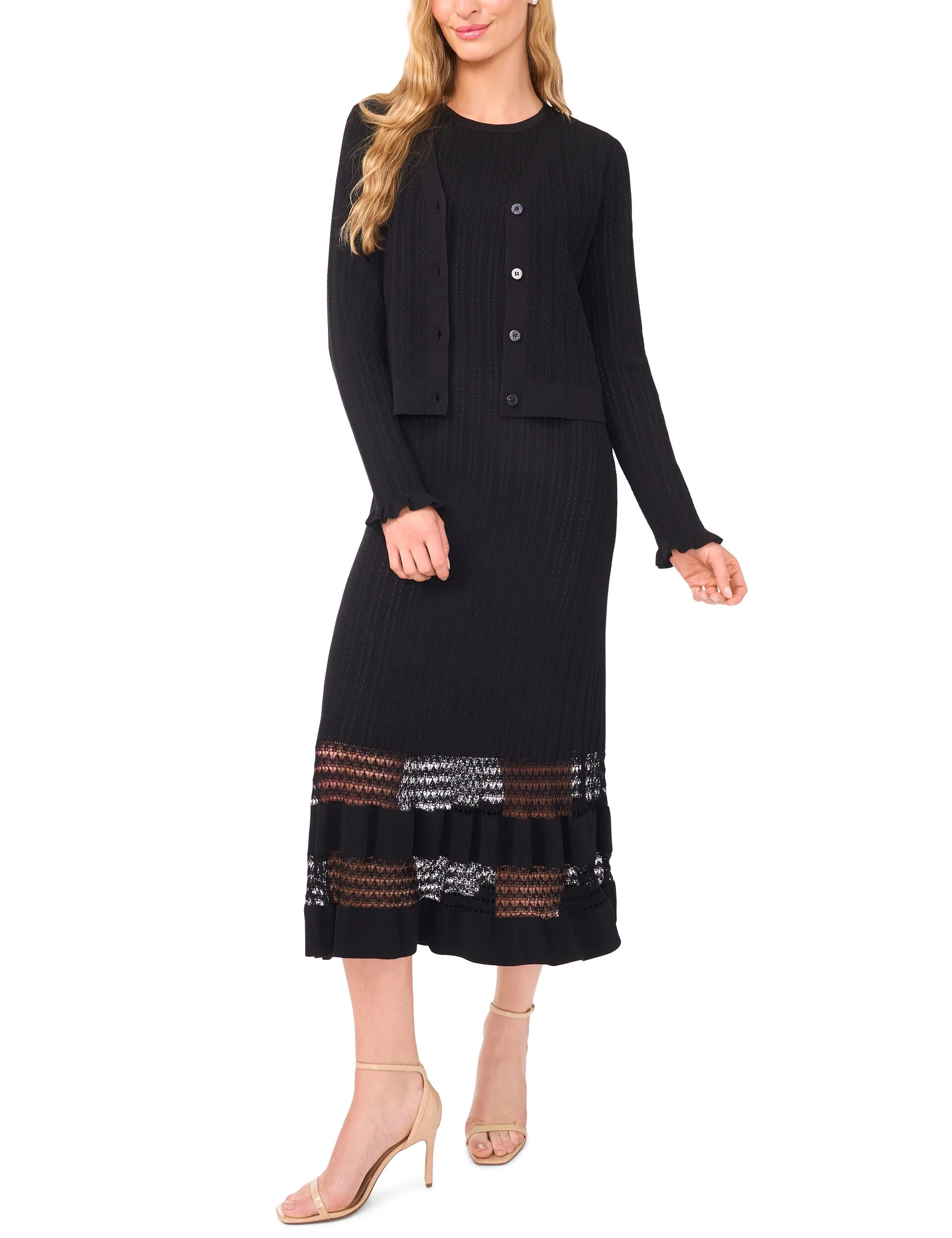SLEEVELESS CREW NECK MIDI DRESS | BLACK - Image 4