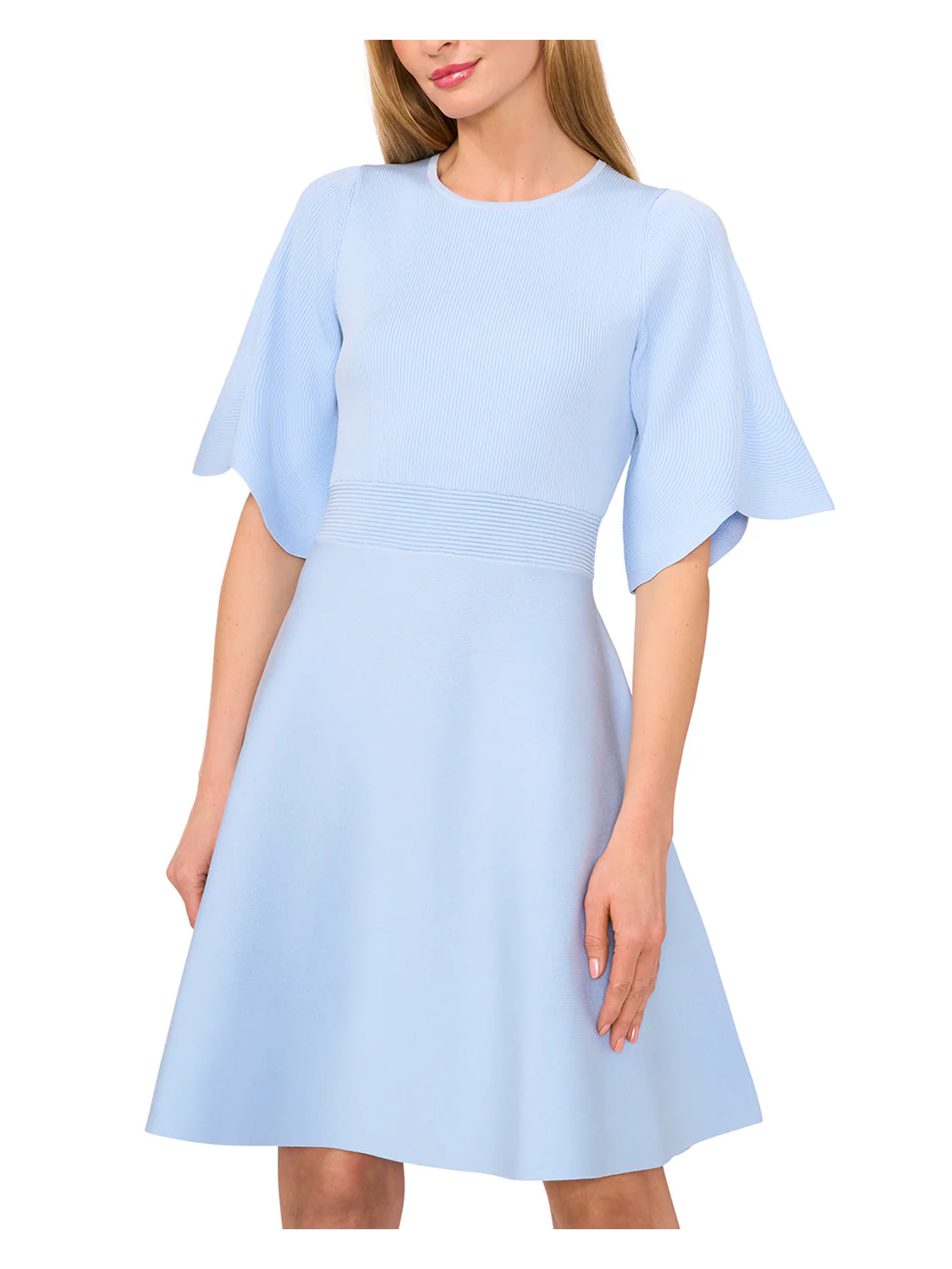 FLARE SHORT SLEEVE CREW NECK MINI DRESS | PL-BLUE