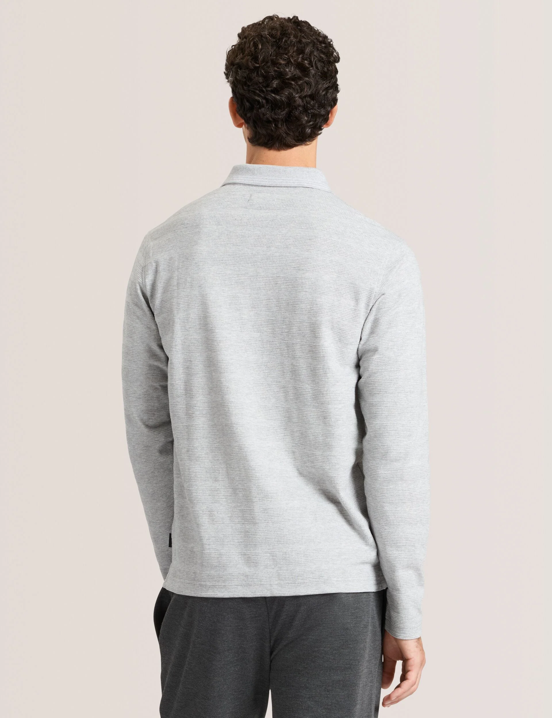 POPCORN STRIPE LONG SLEEVE POLO | GREY HEATHER - Image 5
