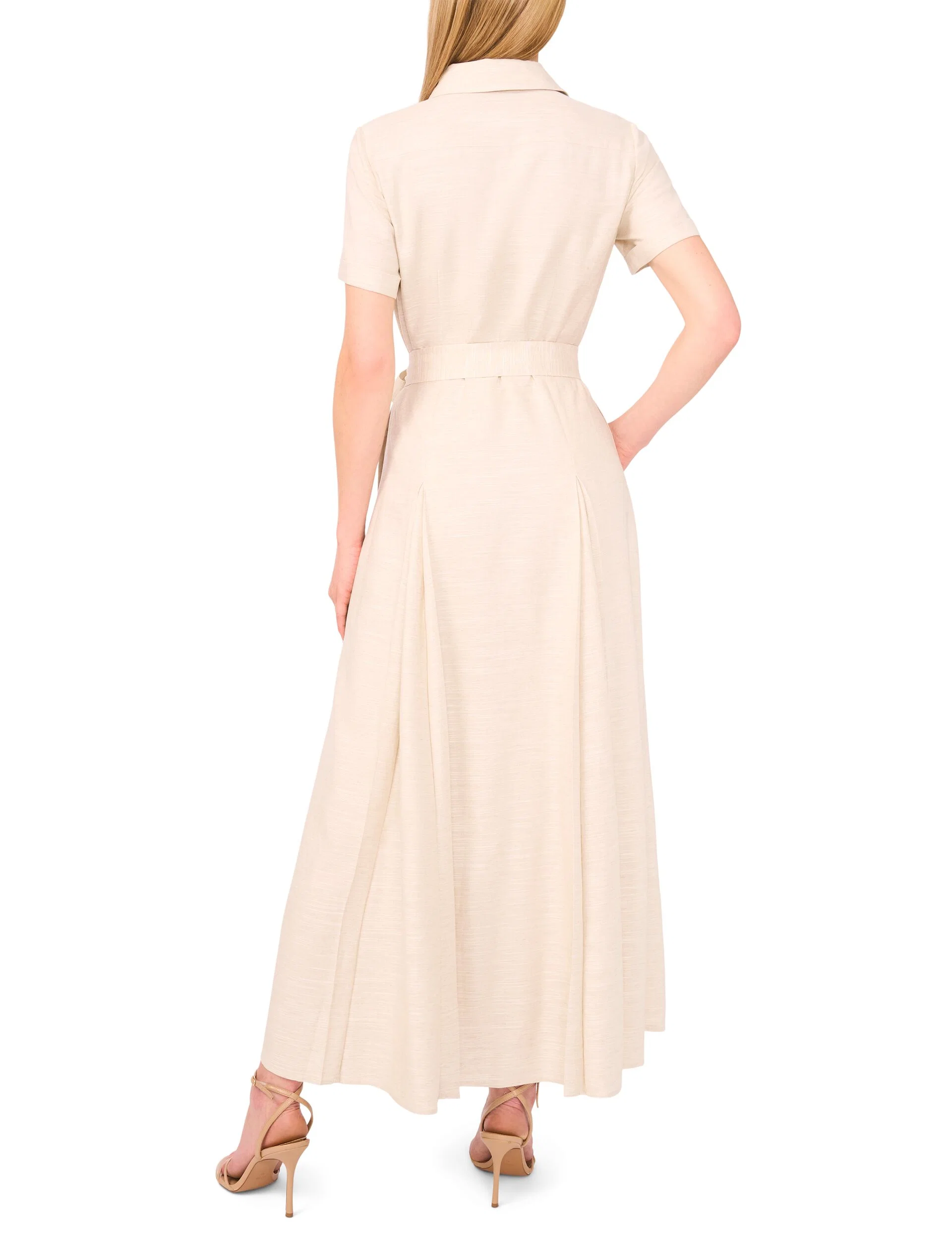SHIRT DRESS WITH SELF BELT | TAUPE - Image 3