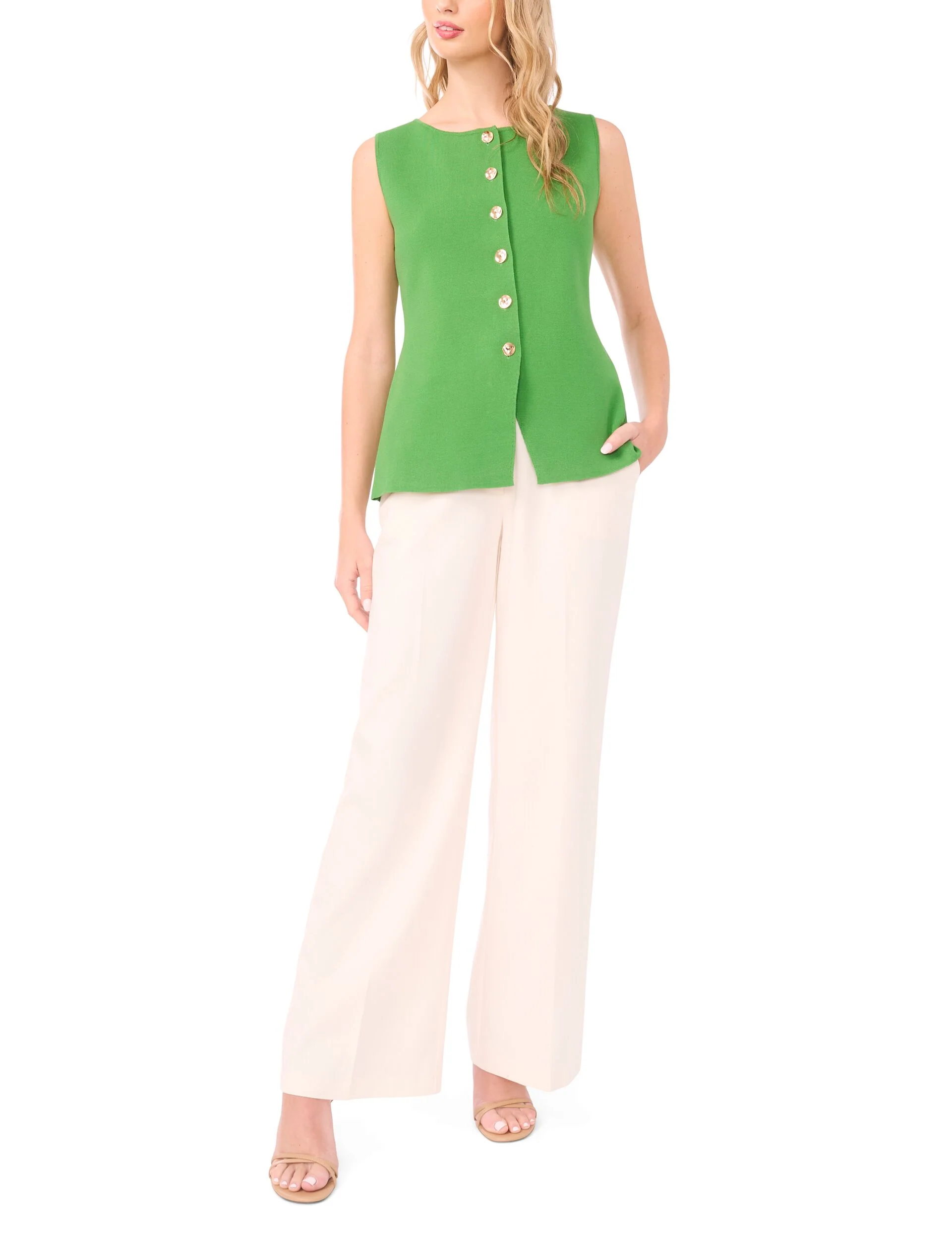 Sleeveless Button Down | DK-GREEN - Image 2