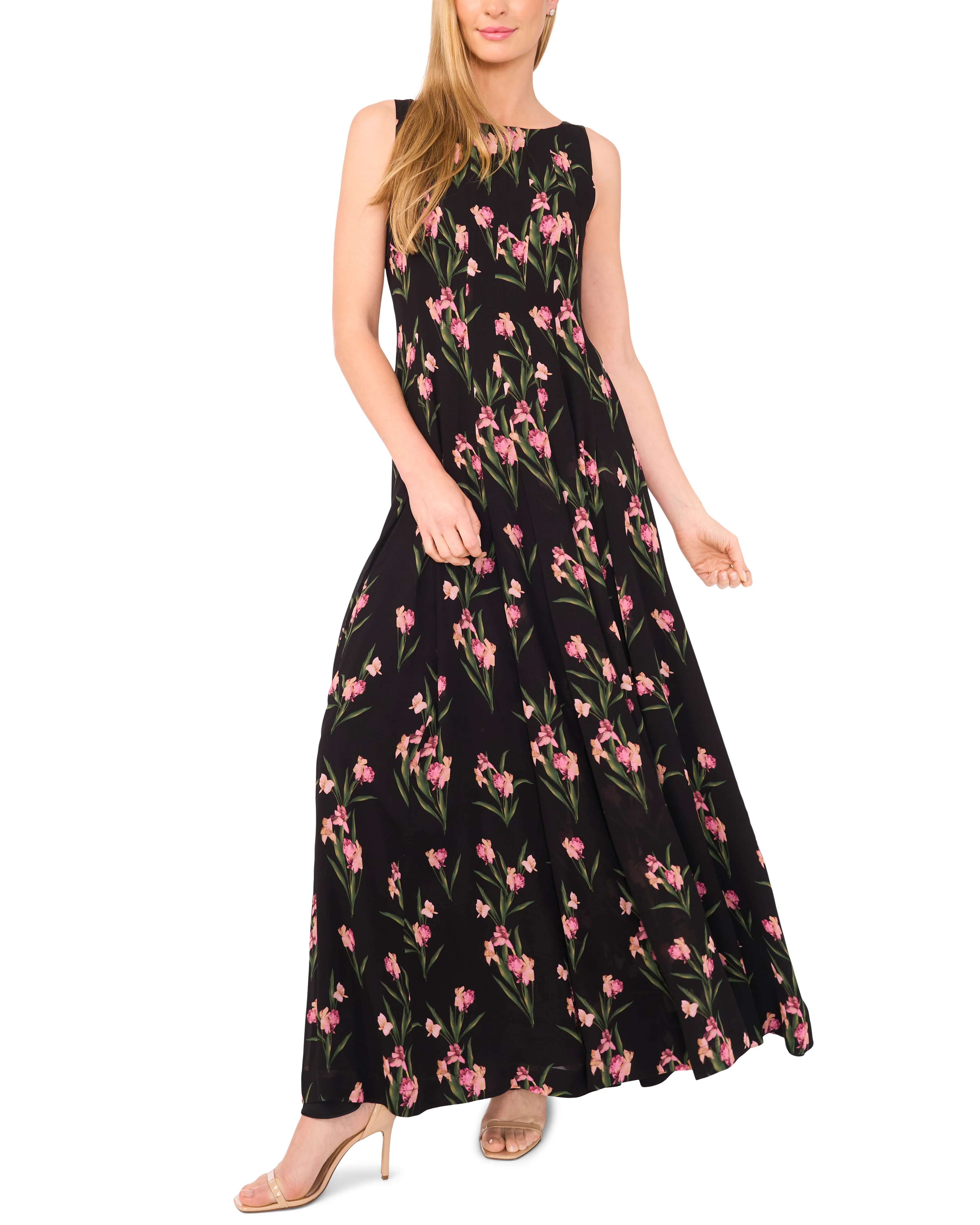 SLEEVELESS PLEATED MAXI DRESS | BLACK