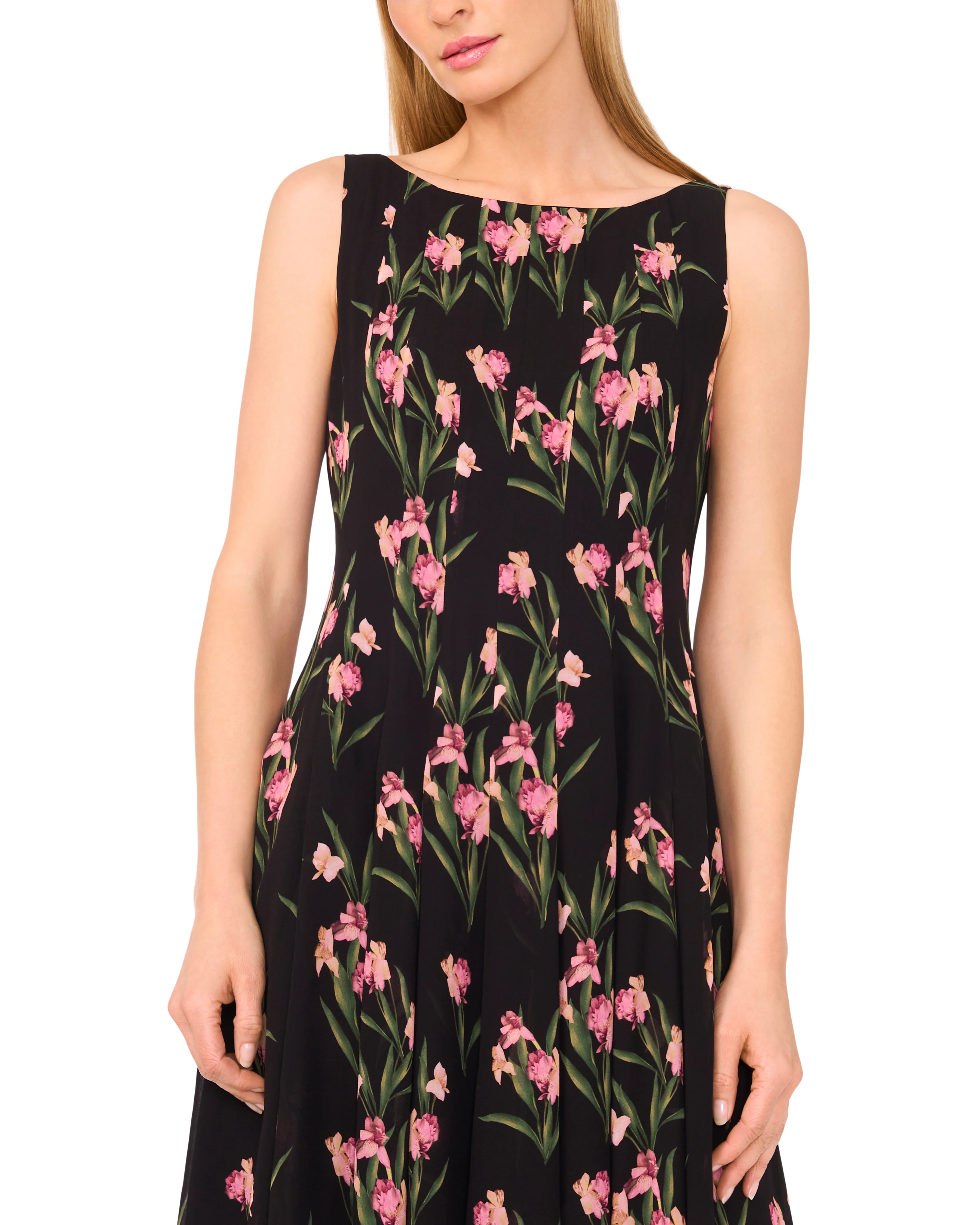 SLEEVELESS PLEATED MAXI DRESS | BLACK - Image 2