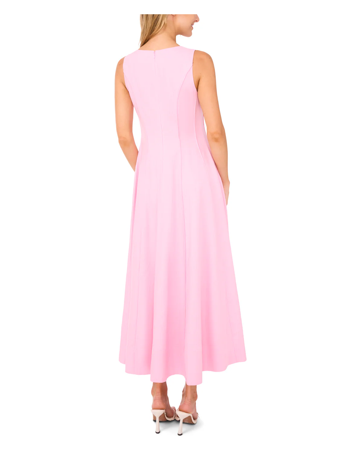 SLEEVELESS V NECK PLEATED MAXI DRESS | LT-PINK - Image 6