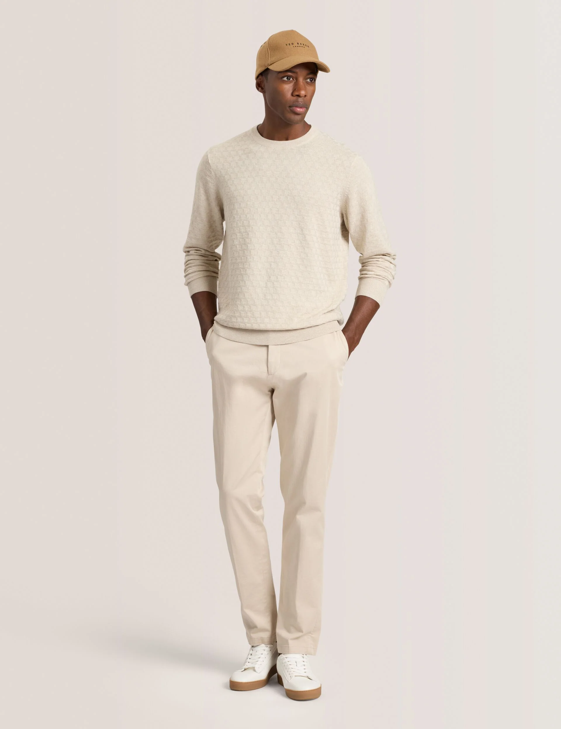 T STITCH LONG SLEEVE CREW NECK SWEATER | EGRET HEATHER - Image 2