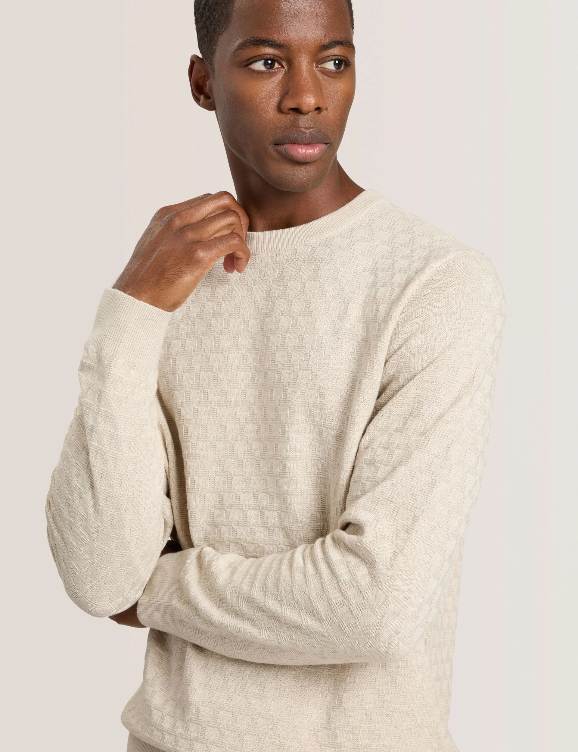 T STITCH LONG SLEEVE CREW NECK SWEATER | EGRET HEATHER - Image 4