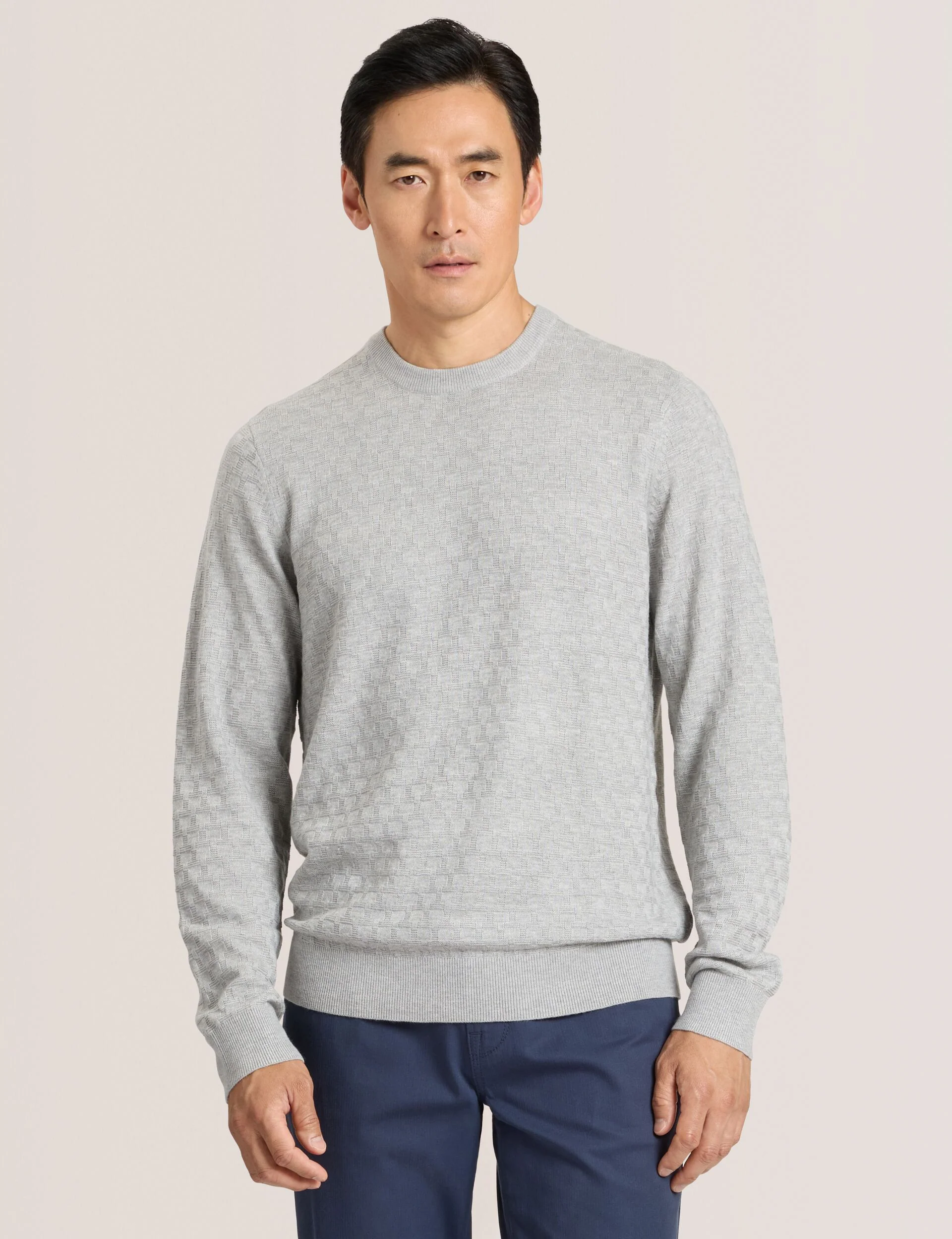 T STITCH LONG SLEEVE CREW NECK SWEATER | GREY HEATHER